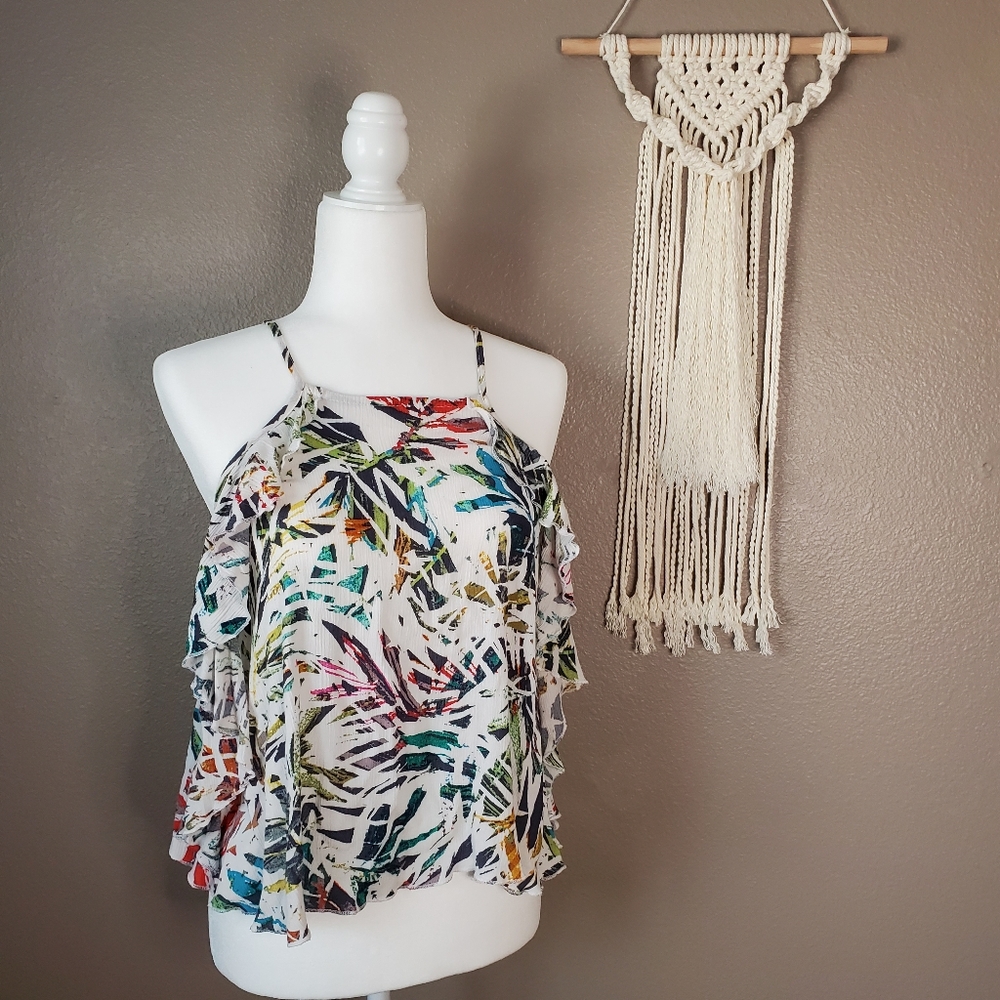 Mossimo Flowy Ruffle Tropical Wrap Tank Sz S